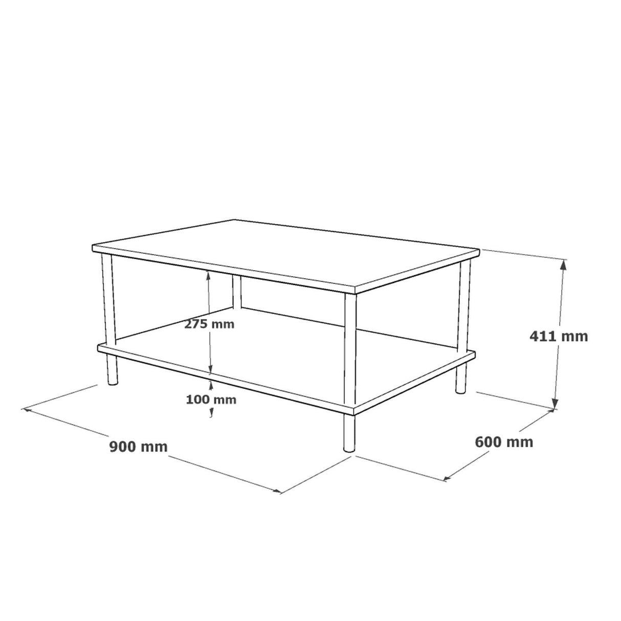 Masuta de cafea cu 2 rafturi Feronex, Stejar, 90 x 41 x 60 cm