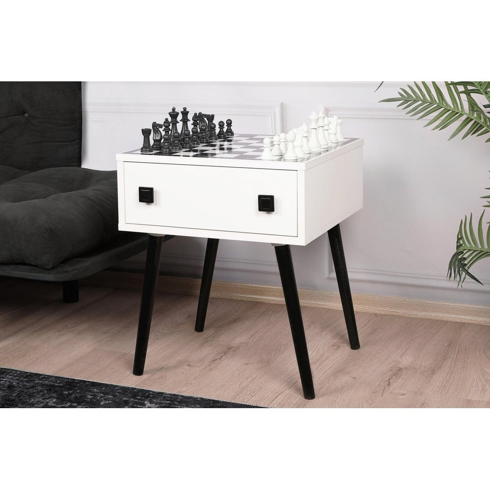 Masuta de cafea cu Design de Masa Sah, White, Alb, 50x60x50 cm