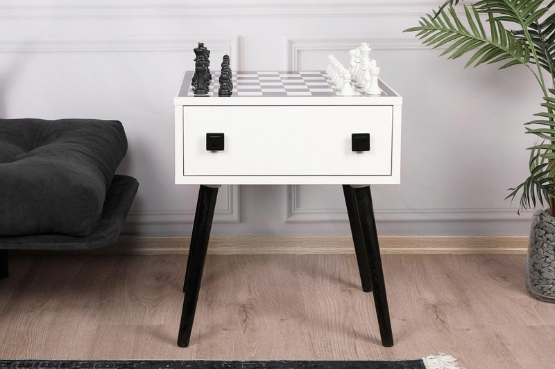 Masuta de cafea cu Design de Masa Sah , White, Alb, 50 x 60 x 50 cm