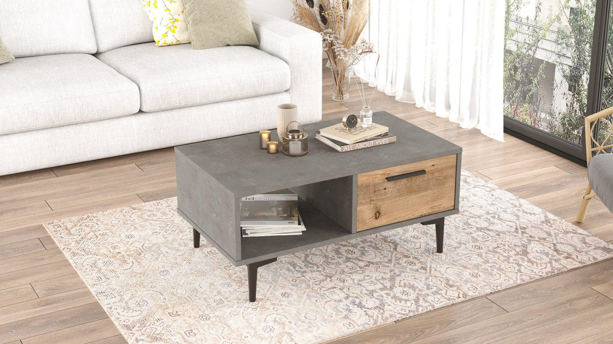 Masuta de cafea Kasap Litoral, Gri - Stejar, 90 x 41 x 51 cm