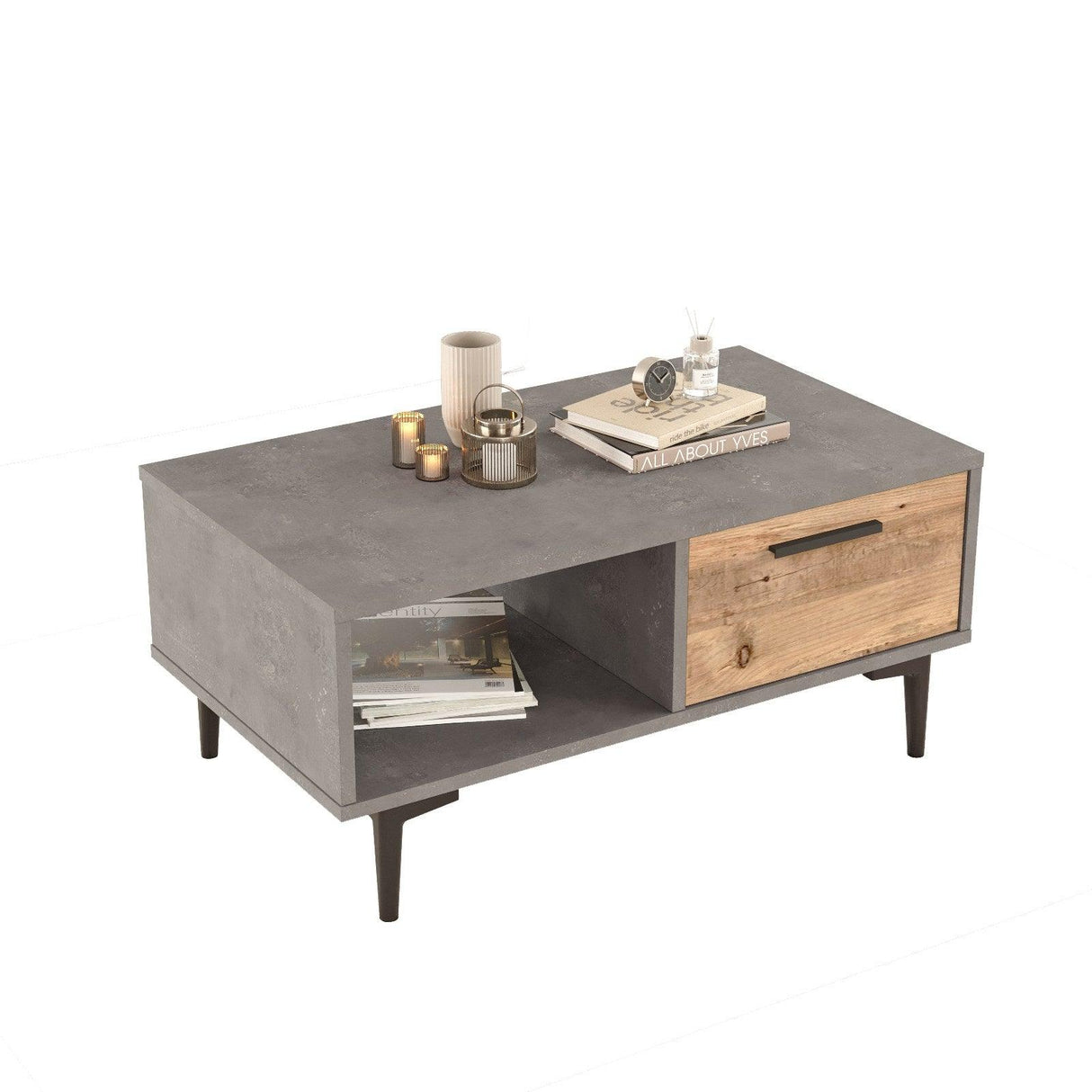 Masuta de cafea Kasap Litoral, Gri - Stejar, 90 x 41 x 51 cm