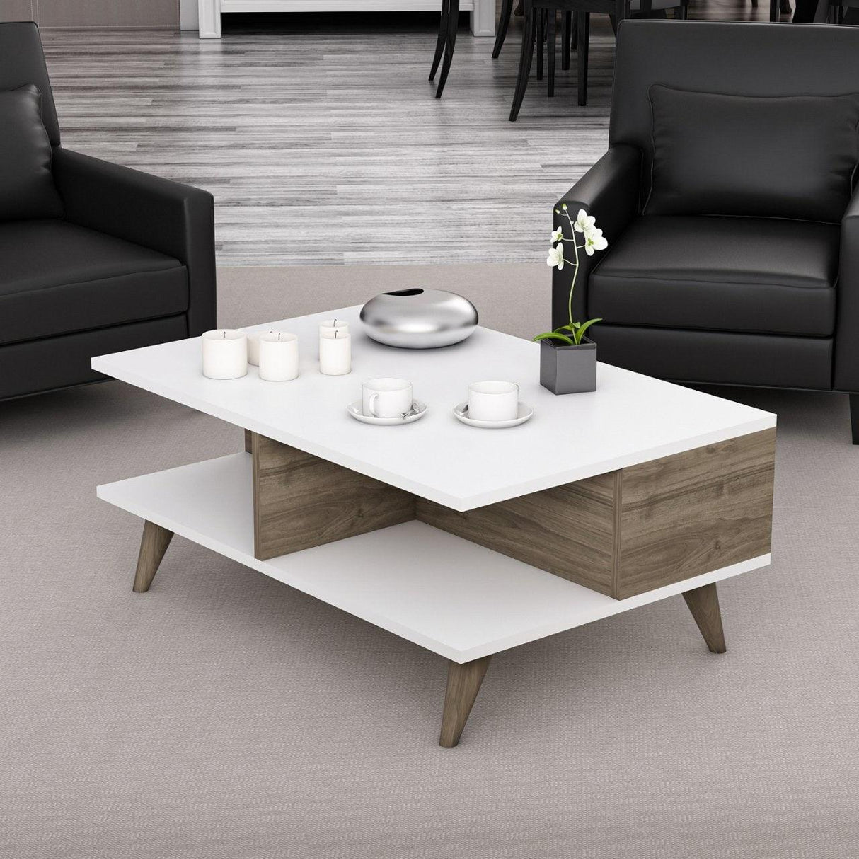 Masuta de Cafea Lyon - Walnut, White, Alb, 90x39x60 cm