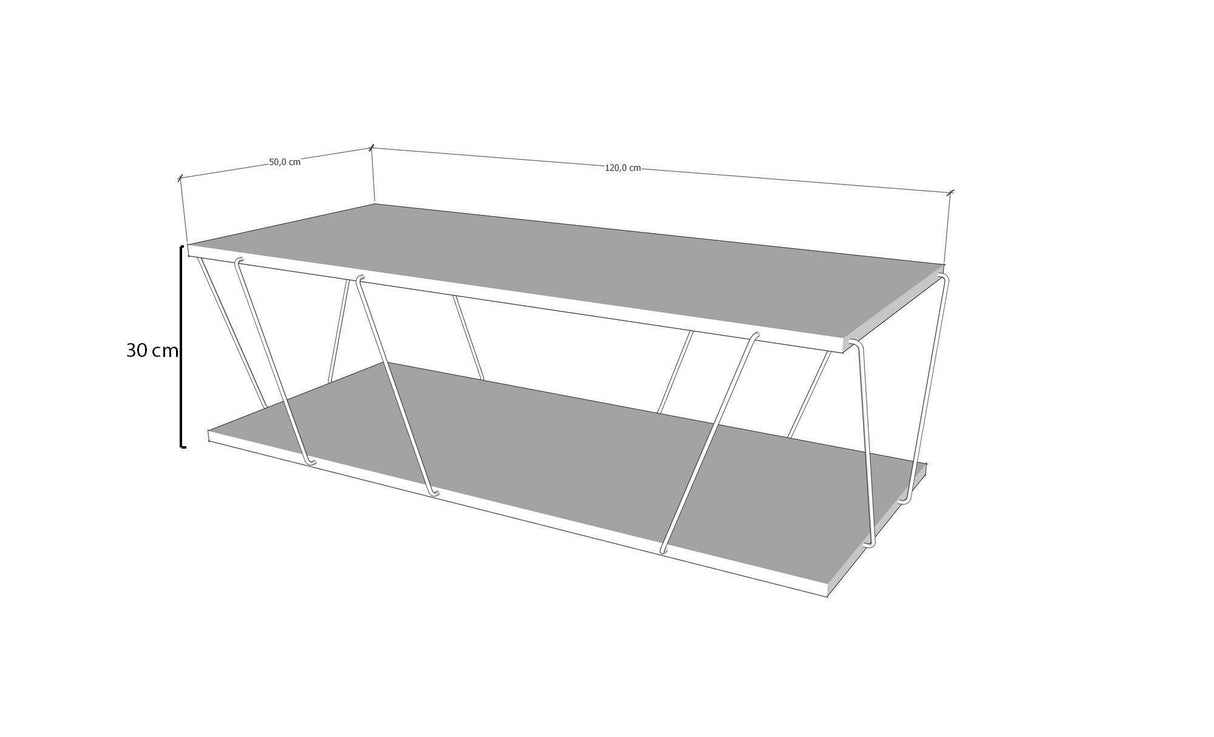 Masuta de cafea PyroTech, Alb - Stejar - Gri - Galben, 120x30x50 cm - Alb