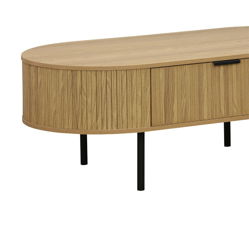 Masuta de cafea Scandi MDF culoare lemn Natural cu picioare metalice, 118x60x44 cm