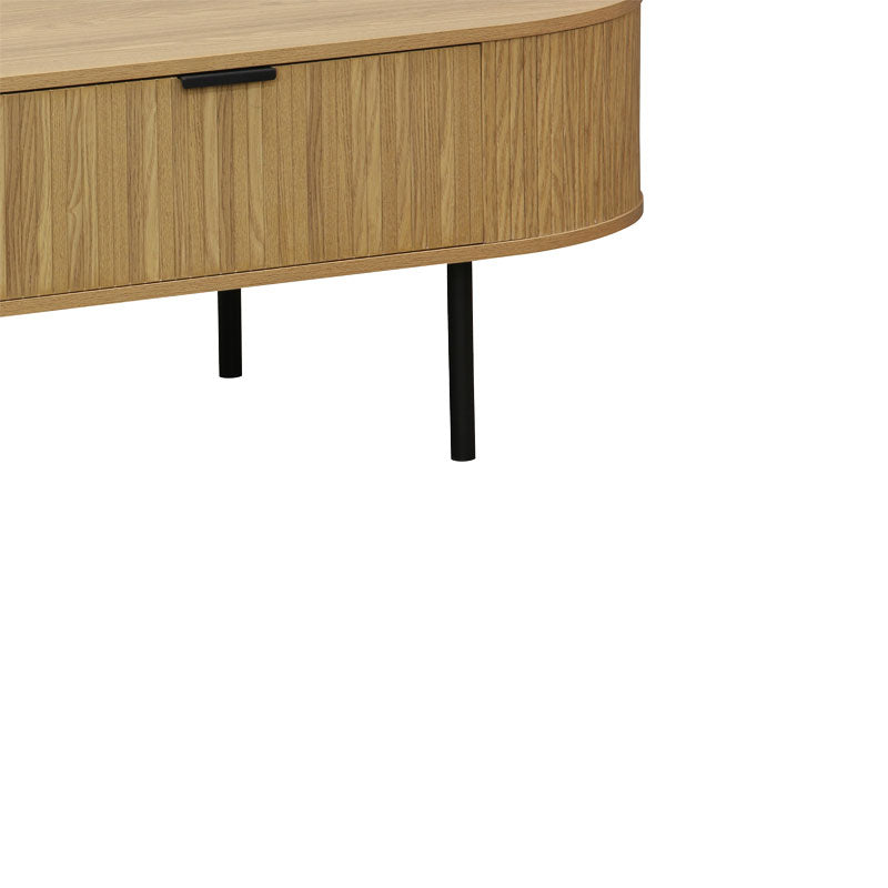 Masuta de cafea Scandi MDF culoare lemn Natural cu picioare metalice, 118x60x44 cm