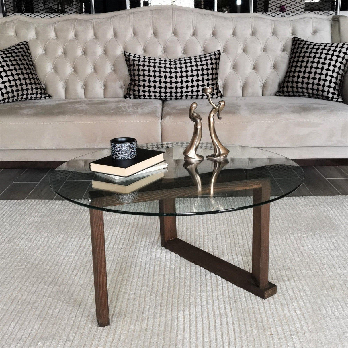 Masuta de cafea Yuvarlak Cam Orta Sehpa S300, Nuc, 80x41x80 cm