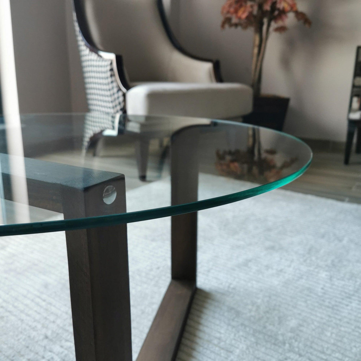 Masuta de cafea Yuvarlak Cam Orta Sehpa S300, Nuc, 80x41x80 cm