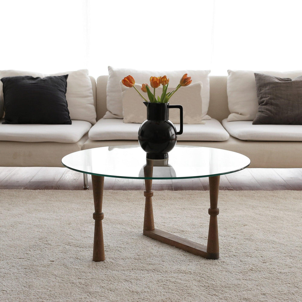 Masuta de cafea Yuvarlak Cam Orta Sehpa S301, Nuc, 80x41x80 cm