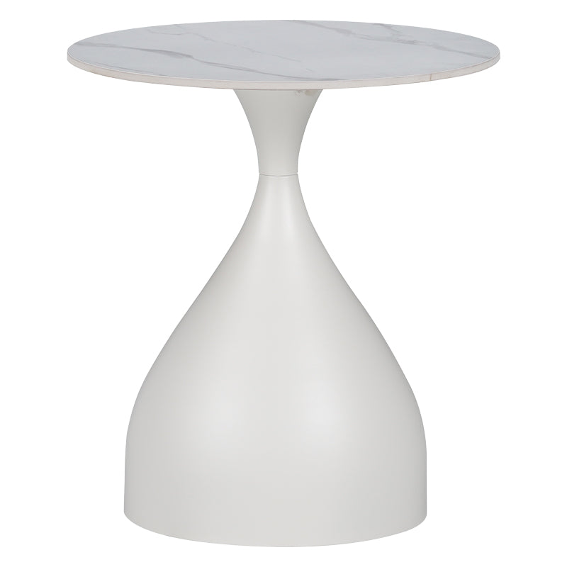 Masuta laterala Kirkene piatra sinterizata, marmura alba si metal alb 50x50x50 cm