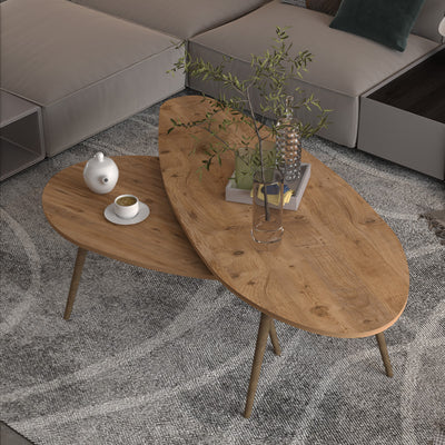 Masute de cafea Monty cu design Natural, Set 2 piese, Lemn, 116x46x46 cm, detaliu produs