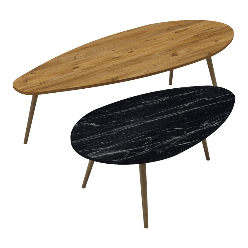 Mese de cafea Monty, set 2 piese, marmura în nuante de negru-Natural, versatile, 116x46x46 cm