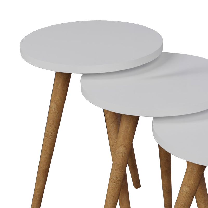 Mese laterale set Perjene de 3 bucati si lemn, Alb - Natural, 37x37 cm - Alb