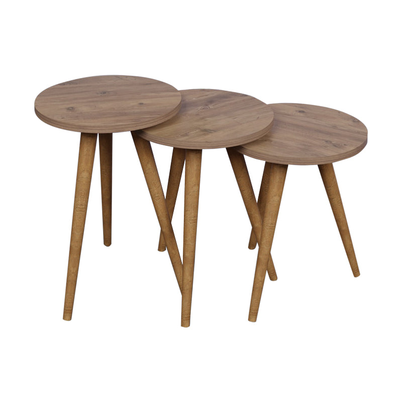 Mese laterale set Perjene de 3 bucati si lemn, Alb - Natural, 37x37 cm - Natural