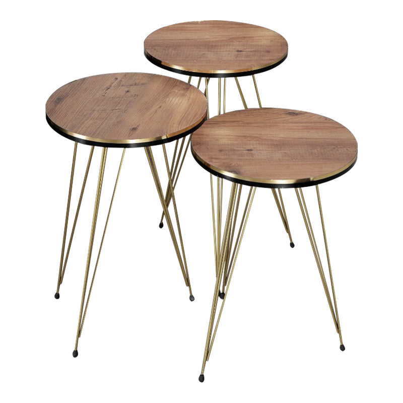 Măsuțe laterale Wakmi, Set 3 piese, 33x33x55 cm - Stejar