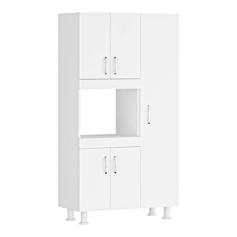 Dulap Bucatarie Mobila de bucatarie Defne cu loc de microunde, 5 usi, alb 89x38x160 cm