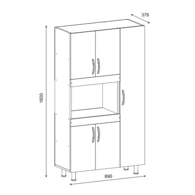 Mobila de bucatarie Defne cu loc de microunde, 5 usi, alb, 89x38x160 cm, foto produs