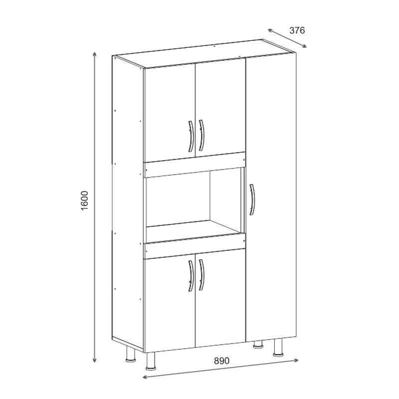 Mobila de bucatarie Defne cu loc de microunde, 5 usi, alb, 89x38x160 cm, foto produs