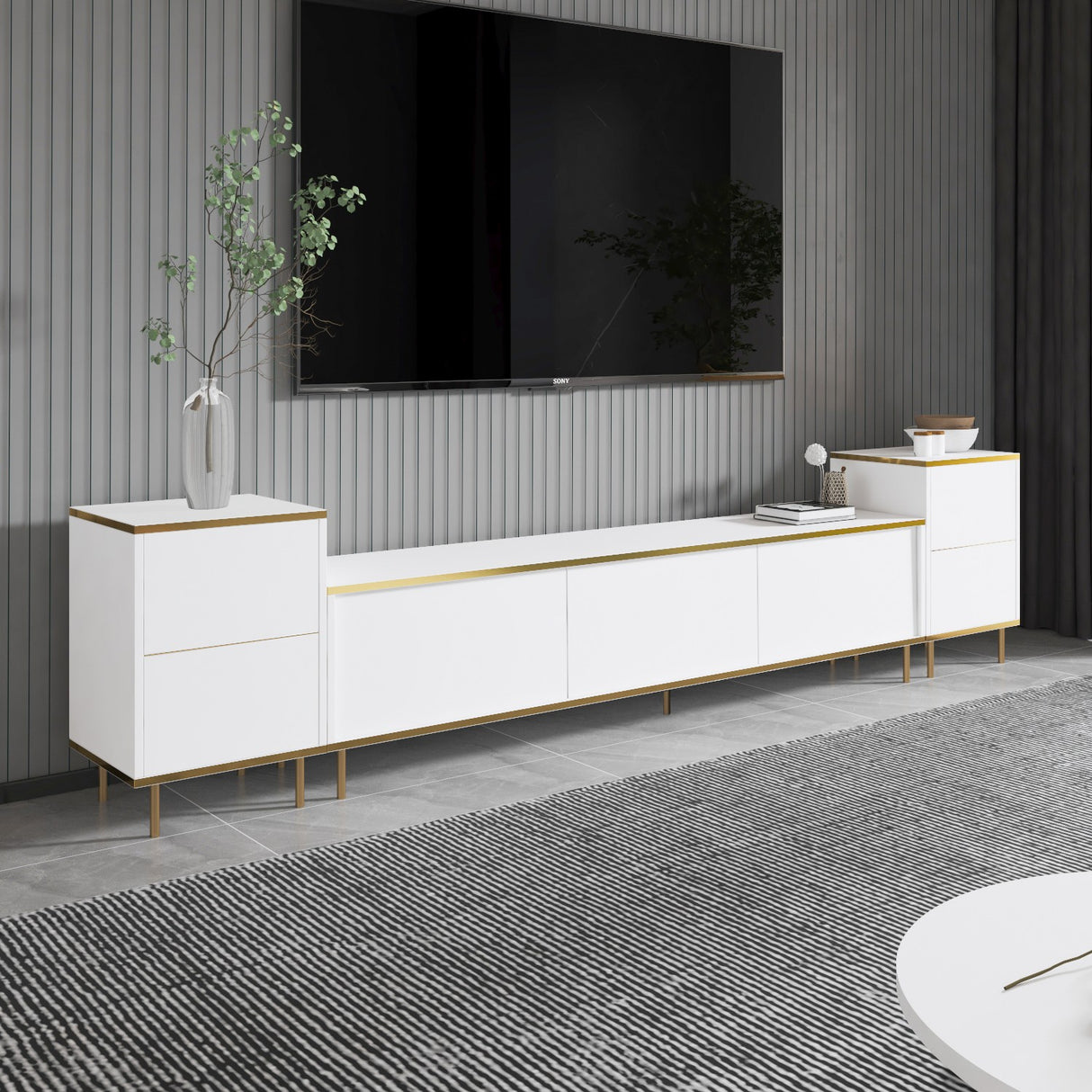 Comoda Tv Imag, Marmura, Alb, 260x60x35 cm - Alb