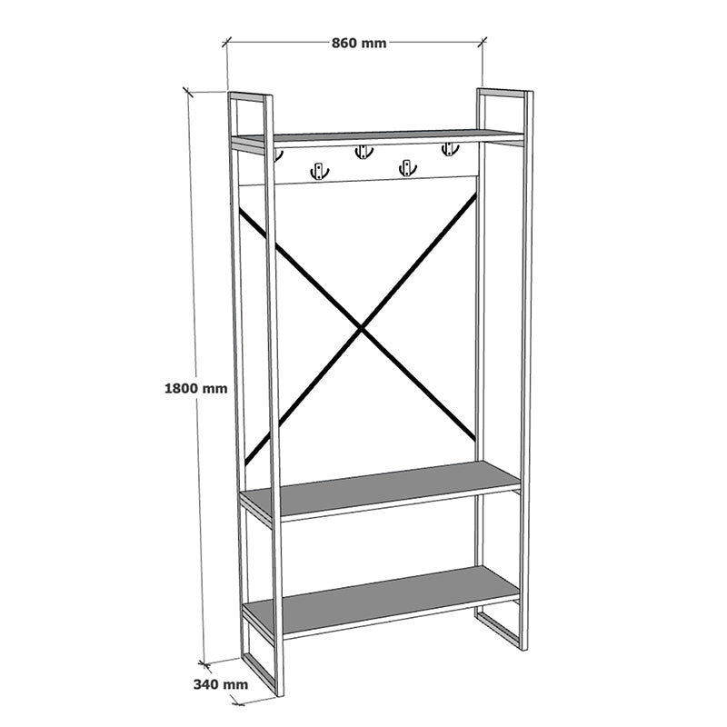 Mobilier de hol cu suport metalic Levento, Metal și Lemn, 88x34x180 cm