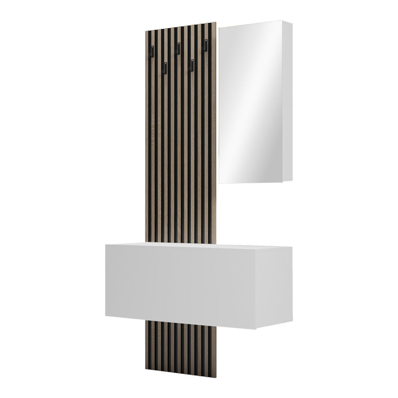 Mobilier de intrare Arika cu oglinda si riflaj, 100x37x199 cm - Alb