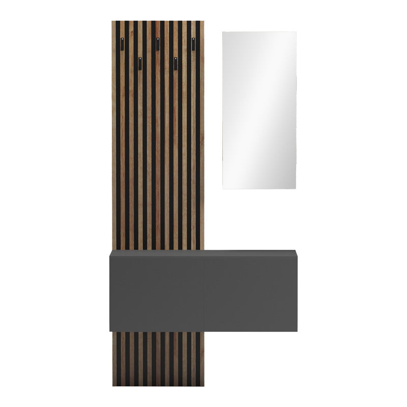 Mobilier de intrare Arika cu oglinda si riflaj, 100x37x199 cm - Stejar