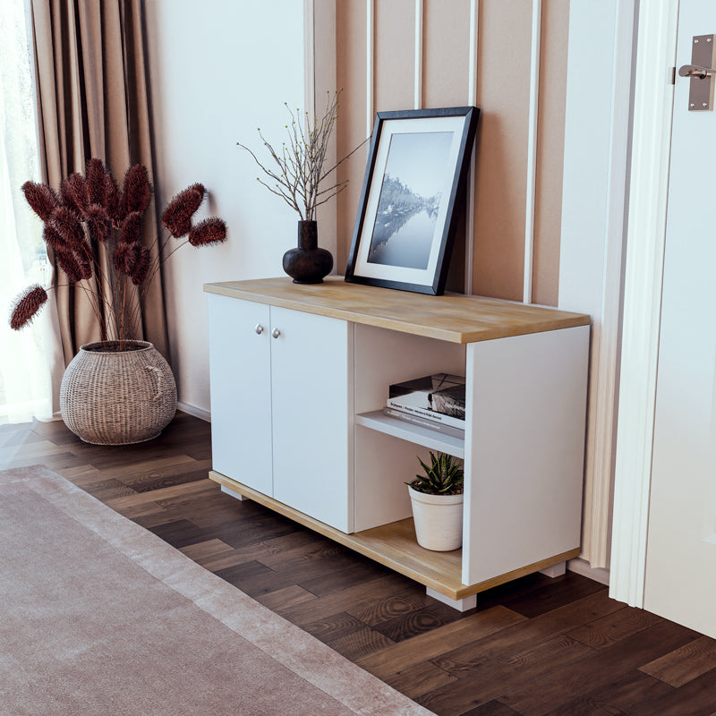 Mobilier de intrare Deril, alb-Sonoma, 90x33x52 cm, imagine suplimentara