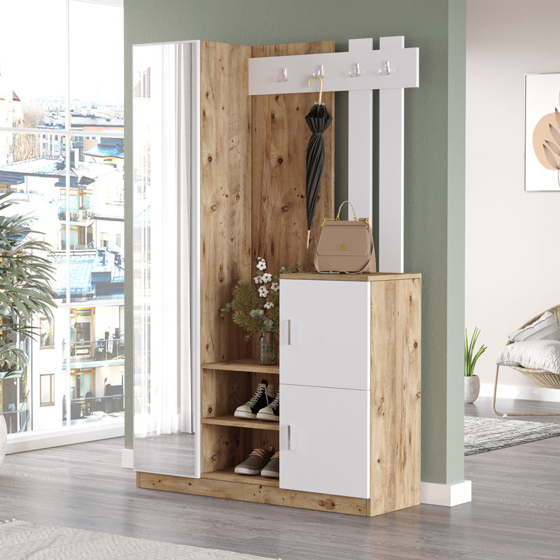 Mobilier de intrare Saron cu oglinda, 113x35x180 cm - Alb