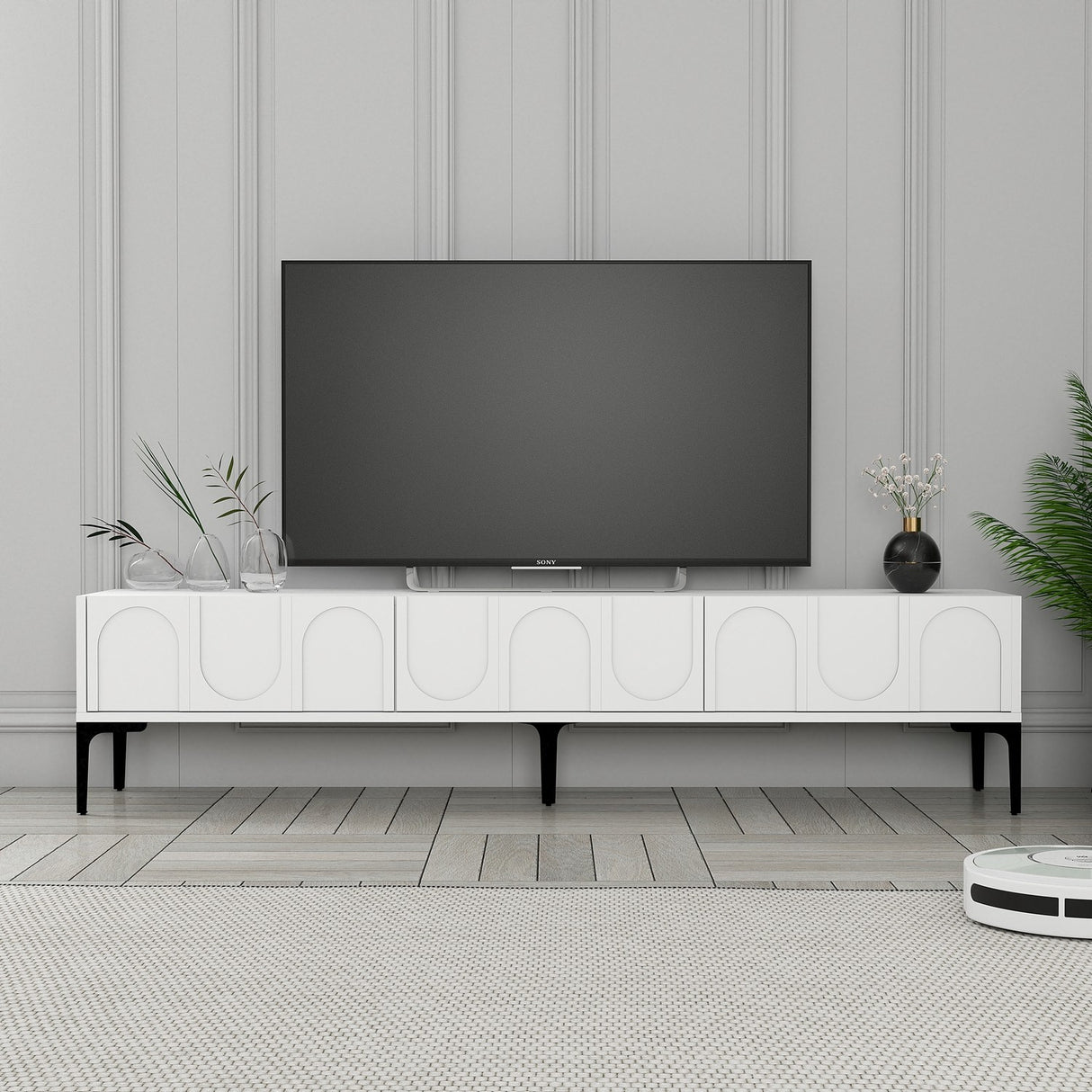 Mobilier Lyon 42, Cream Black - White Black, 180x35 cm - White
Black