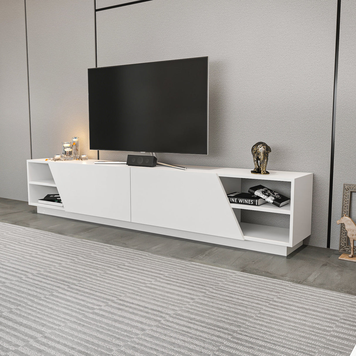 Mobilier Rhodes, Gri - Alb, 240x37 cm - Alb