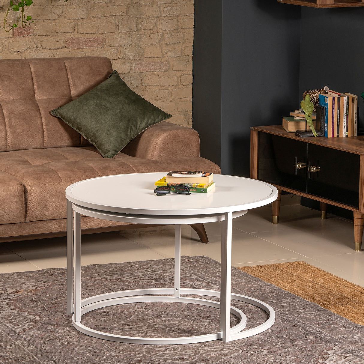 Mobilier Tambur, Oak Black - Alb, 80x80 cm - Alb