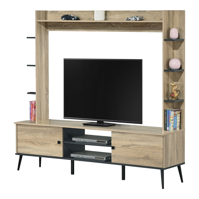 Mobilier TV cu functie de depozitare Zezan, Lemn/metal, Sonoma-Gri închis, 182x40x162 cm