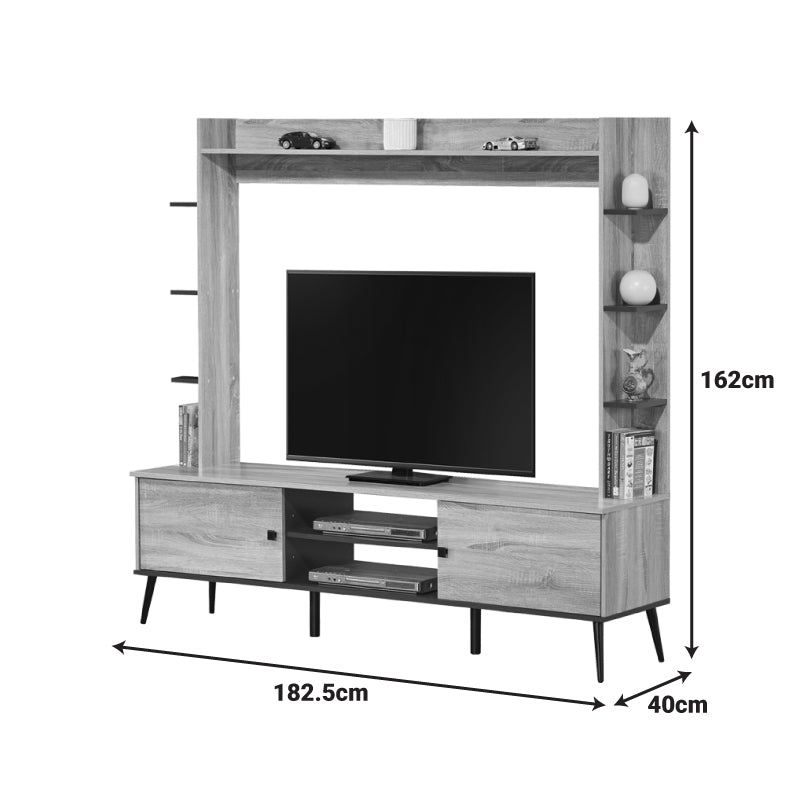 Mobilier TV cu functie de depozitare Zezan, Lemn/metal, Sonoma-Gri închis, 182x40x162 cm