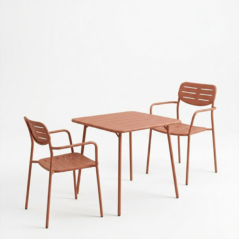 Moraja Deraby set 3 piese terracotta metal 70x70x73cm, Teracotă, 70x70x73 cm, vedere frontală, metal, PP, pentru living sau bucătărie
