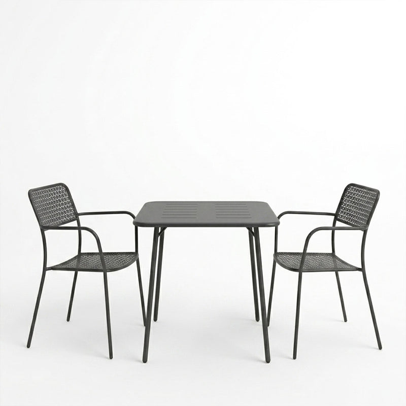 Moraja Federal set 3 piese negru metal 70x70x73cm, 70x70x73 cm, vedere frontală, metal, PP, pentru living sau bucătărie