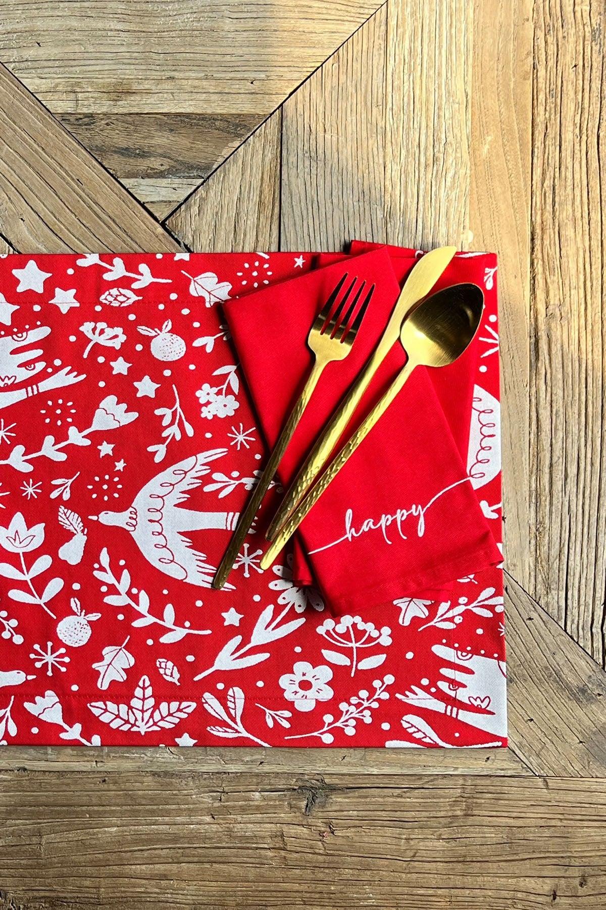 Napkin Set (4 Pieces) Red White 45 x 45, Roșu, 45x1x45 cm