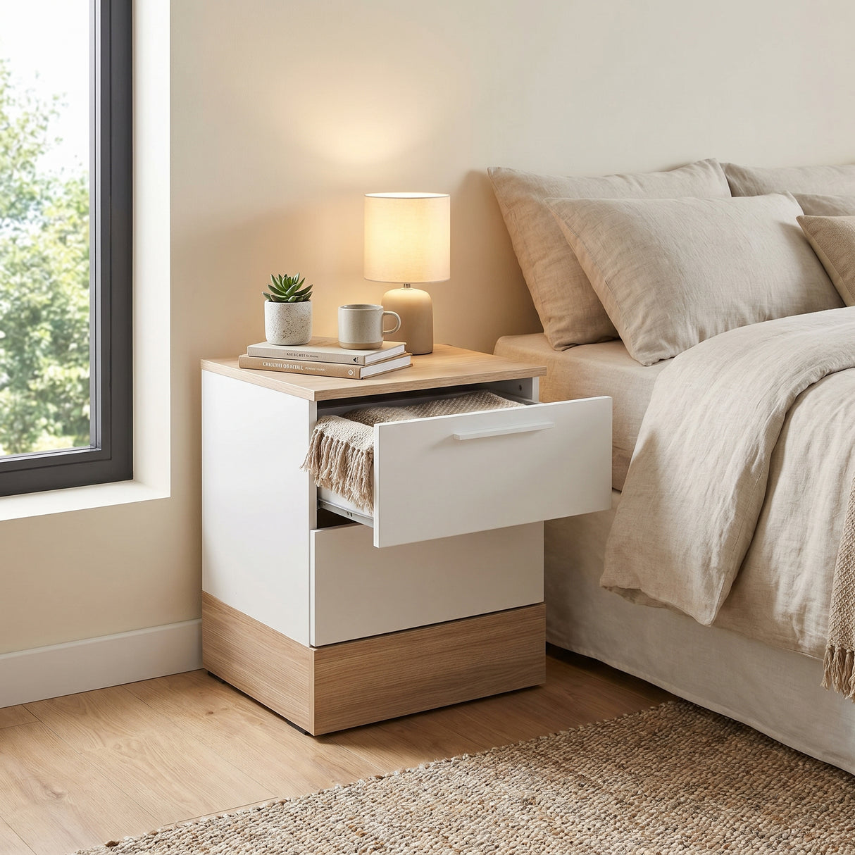 Noptiera Adore Base, 2 sertare, 45 x 52 x 40 cm