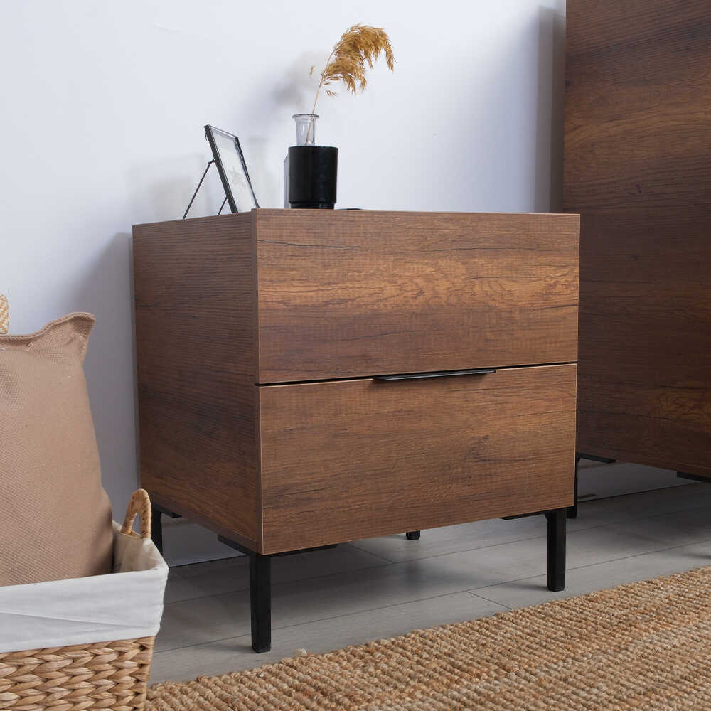 Noptiera Adore Oryana, 2 sertare, Alb - Nuc, 55x59x44 cm - Nuc