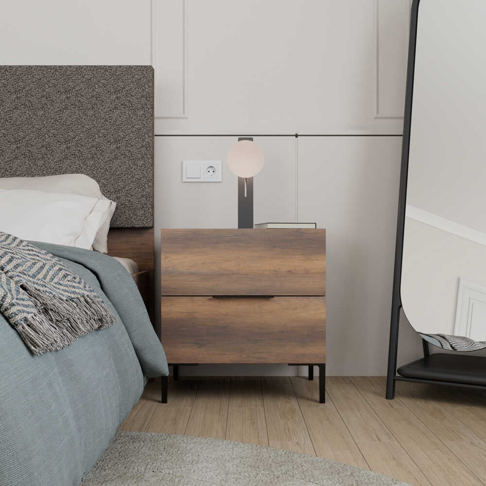 Noptiera Adore Oryana, 2 sertare, Alb - Nuc, 55x59x44 cm - Nuc