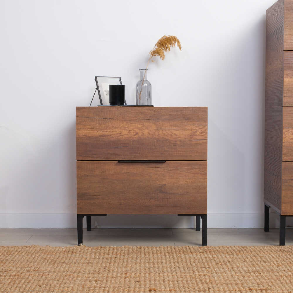Noptiera Adore Oryana, 2 sertare, Alb - Nuc, 55x59x44 cm - Nuc