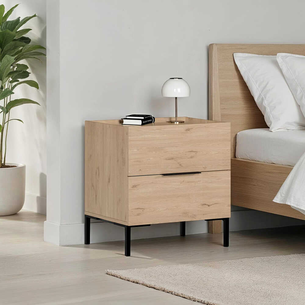 Noptiera Adore Oryana, 2 sertare, Alb - Nuc, 55x59x44 cm - Stejar