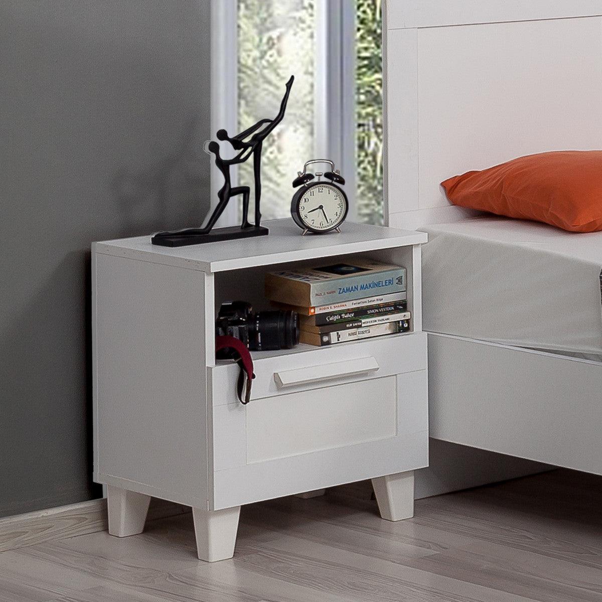 Noptiera Alfa cu sertar, Alb, 45 x 52 x 40 cm