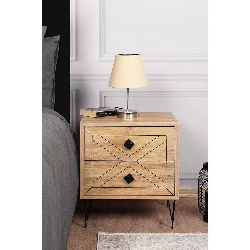 Noptiera Glynn Nightstand, Crem, 40x55x50 cm - Crem