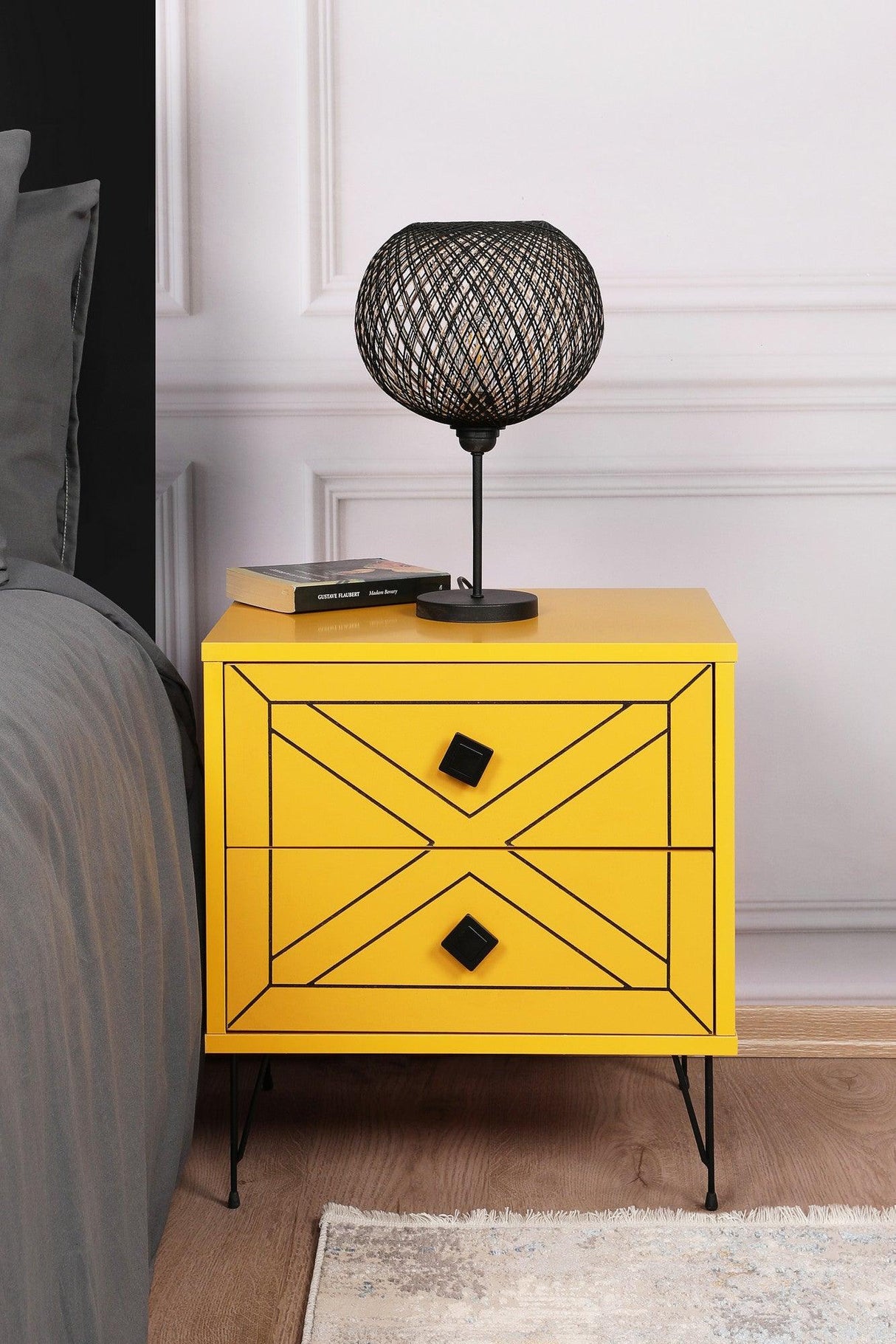 Noptiera Glynn Nightstand, Crem, 40x55x50 cm - Galben