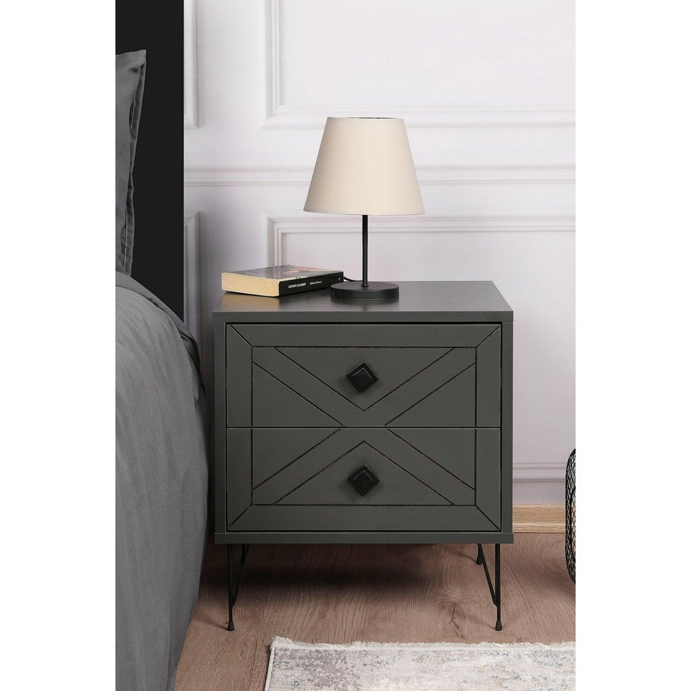 Noptiera Glynn Nightstand, Crem, 40x55x50 cm - Gri