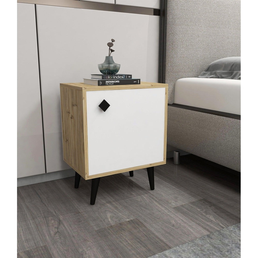 Noptiera Hastikoz cu usa, Alb - Stejar - Lemn, Natural, 45x65x35 cm - Stejar Alb