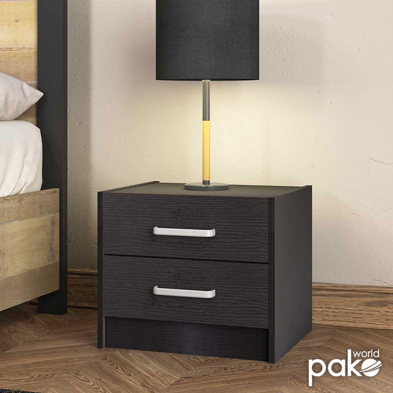 Noptiera Olympus cu 2 sertare, Natural - Alb, 47x40x40 cm - Negru