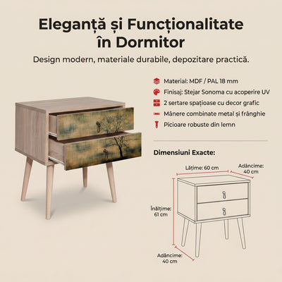 Noptiera Two - Nightstand 13, Stejar Sonoma, 61x40x60 cm