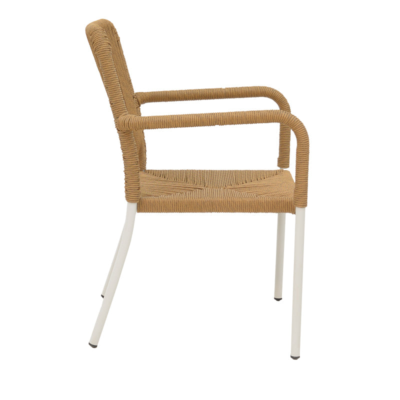 Norture fotoliu stivuibil din aluminiu cadru alb-rattan, Natural, 57x61x85 cm