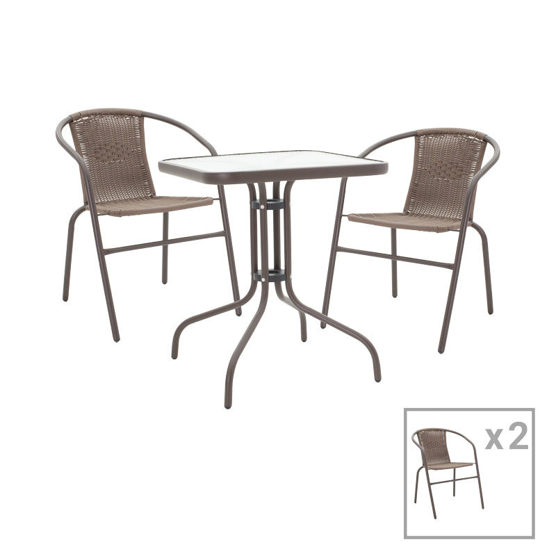 mobilier de gradina Obbi-Watson set de 3 mese de sufragerie maro din metal-pe ratan60x60x70 cm