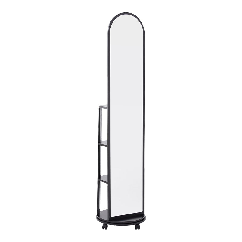Oglinda pe role cu rafturi Espero, Alb, 34x170 cm - Negru